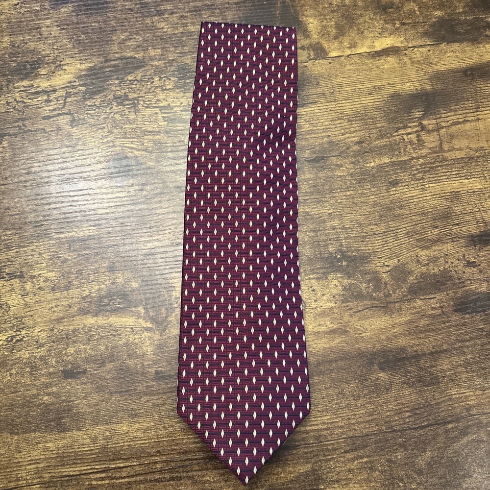 Valerio Garati Neck Tie Pure Silk Red Geometric Pattern Hand Made